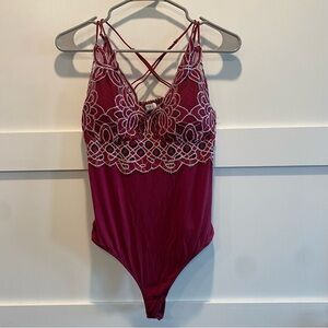 Rue21 Burgundy and Silver Lace Bodysuit Size XL